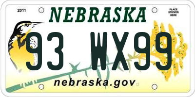 NE license plate 93WX99