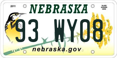 NE license plate 93WY08