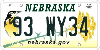 NE license plate 93WY34