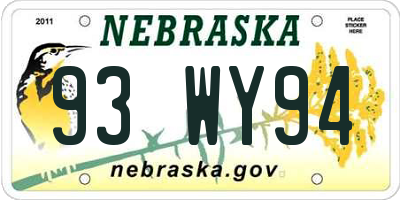 NE license plate 93WY94