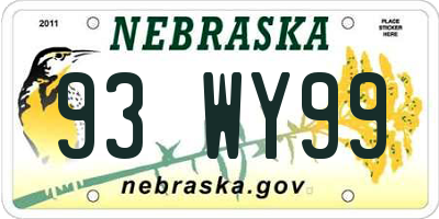 NE license plate 93WY99