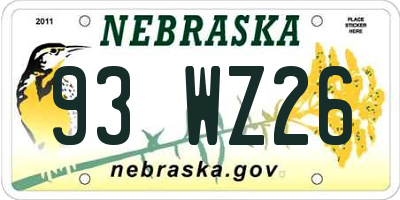 NE license plate 93WZ26