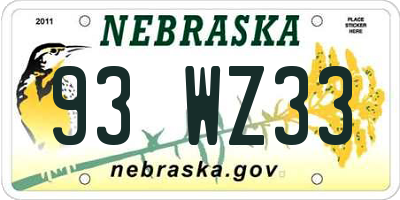 NE license plate 93WZ33