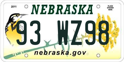 NE license plate 93WZ98