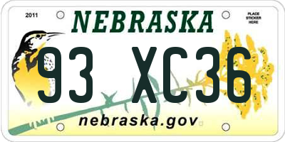 NE license plate 93XC36