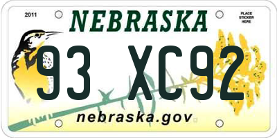 NE license plate 93XC92
