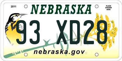 NE license plate 93XD28