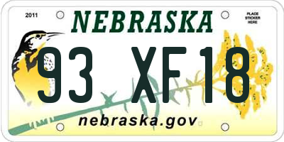 NE license plate 93XF18