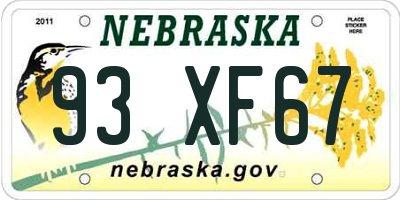 NE license plate 93XF67