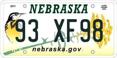 NE license plate 93XF98