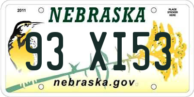 NE license plate 93XI53