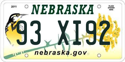 NE license plate 93XI92
