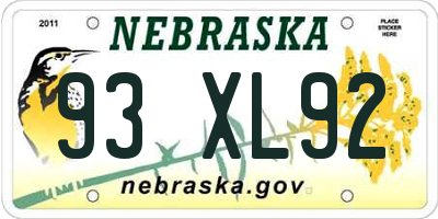 NE license plate 93XL92