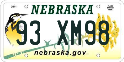 NE license plate 93XM98