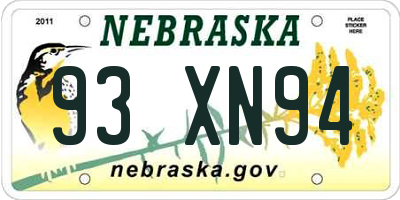 NE license plate 93XN94