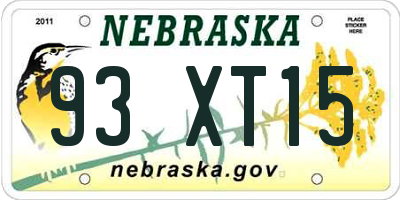 NE license plate 93XT15
