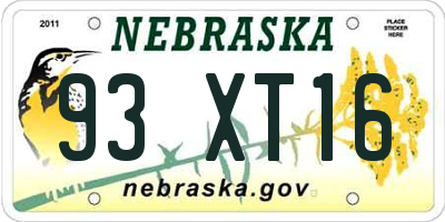 NE license plate 93XT16