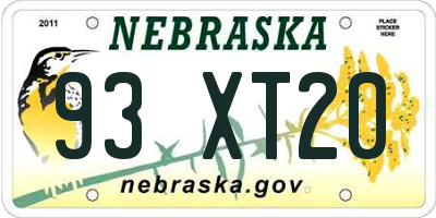 NE license plate 93XT20