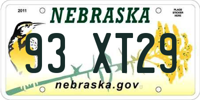NE license plate 93XT29