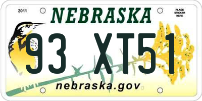 NE license plate 93XT51