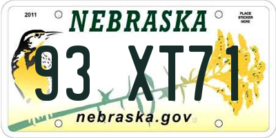 NE license plate 93XT71