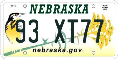NE license plate 93XT77