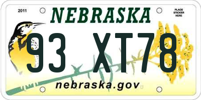 NE license plate 93XT78