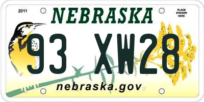 NE license plate 93XW28