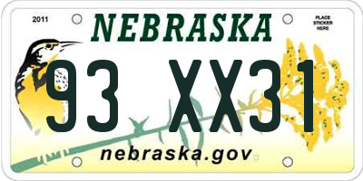 NE license plate 93XX31