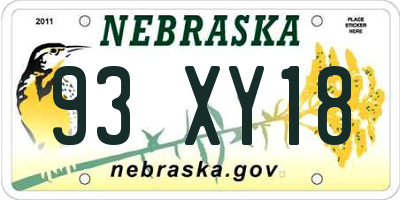 NE license plate 93XY18