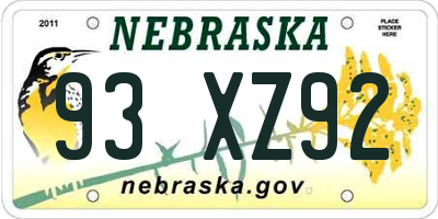 NE license plate 93XZ92