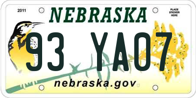 NE license plate 93YA07