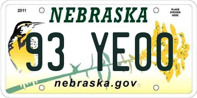 NE license plate 93YE00