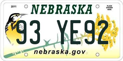 NE license plate 93YE92