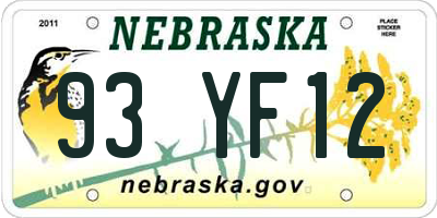 NE license plate 93YF12