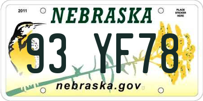 NE license plate 93YF78