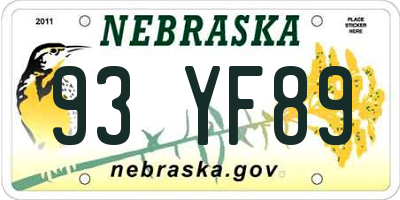 NE license plate 93YF89