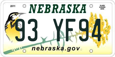 NE license plate 93YF94