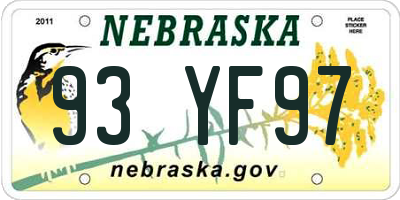 NE license plate 93YF97