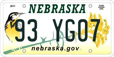 NE license plate 93YG07