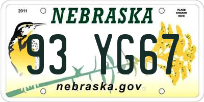 NE license plate 93YG67