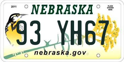 NE license plate 93YH67