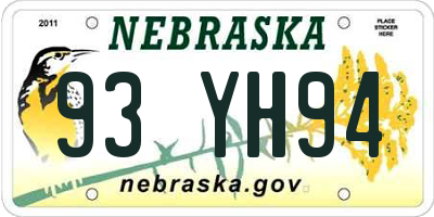 NE license plate 93YH94