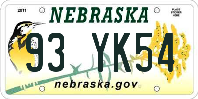 NE license plate 93YK54