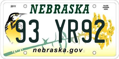 NE license plate 93YR92