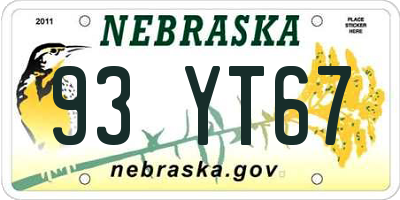 NE license plate 93YT67