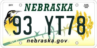 NE license plate 93YT78