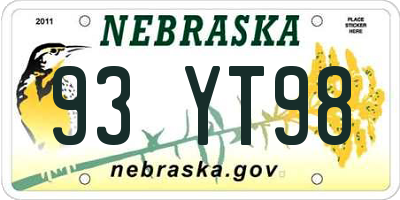 NE license plate 93YT98