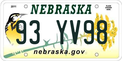 NE license plate 93YV98