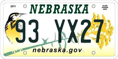NE license plate 93YX27
